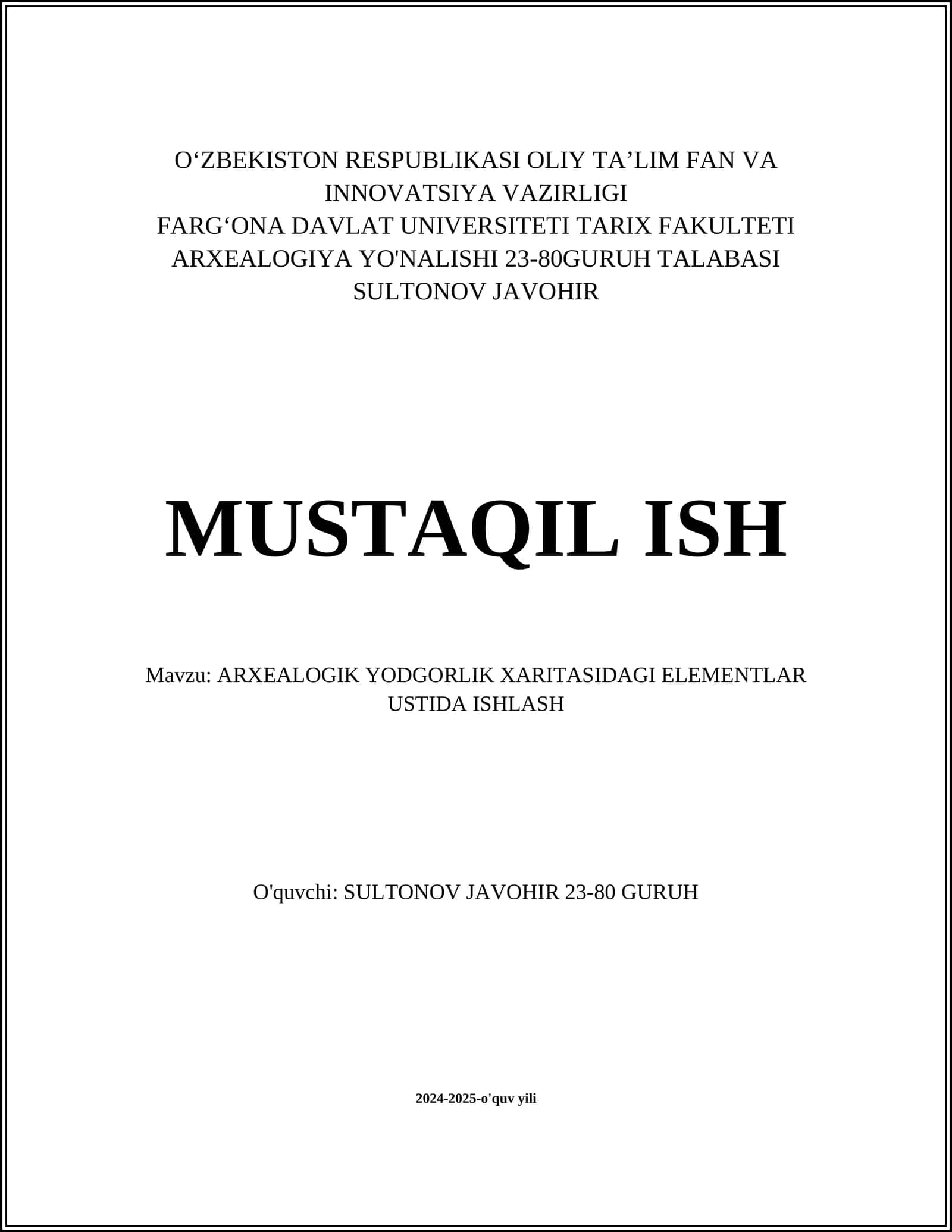ARXEALOGIK YODGORLIK XARITASIDAGI ELEMENTLAR USTIDA ISHLASH