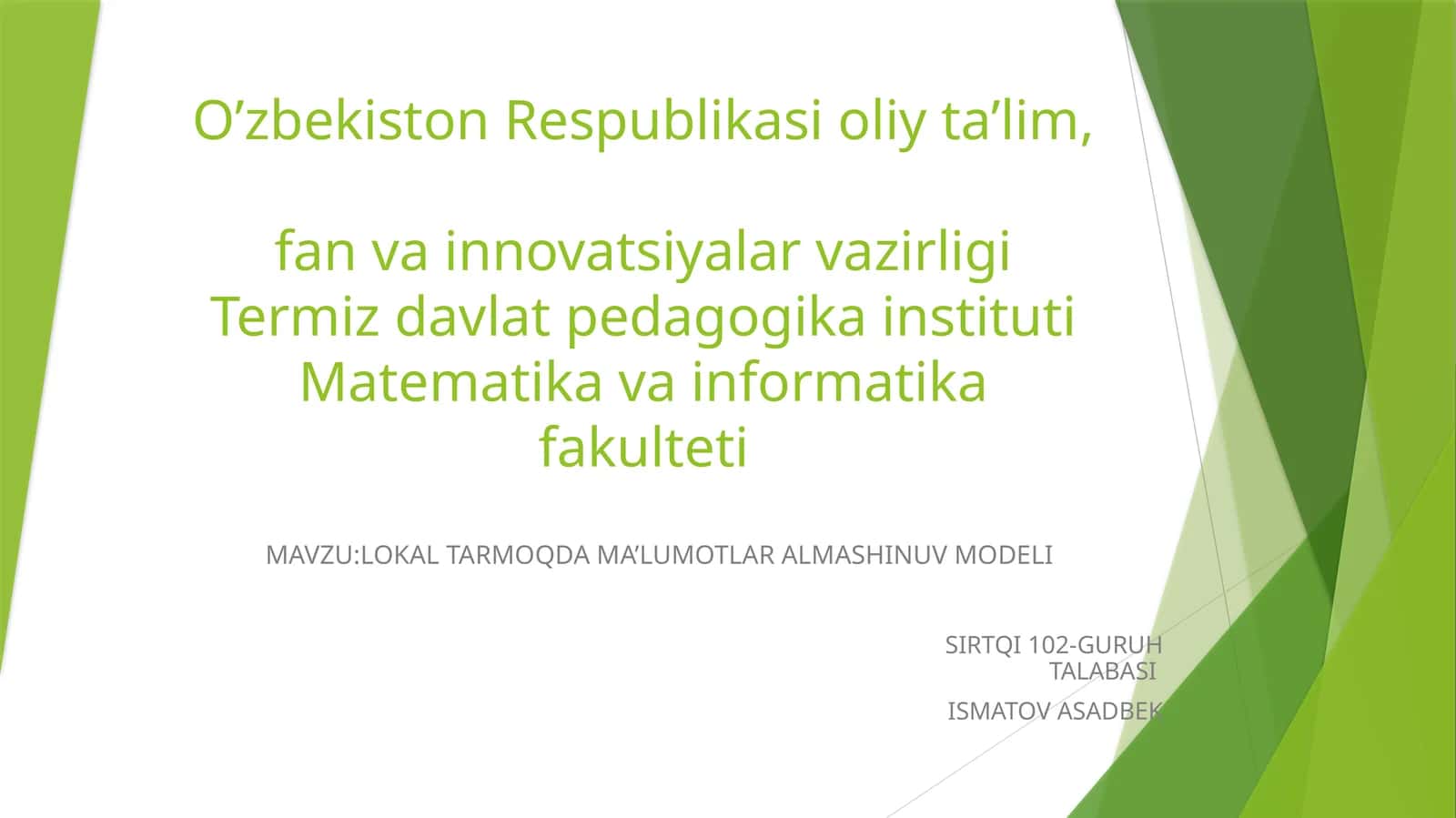 LOKAL TARMOQDA MA’LUMOTLAR ALMASHINUV MODELI