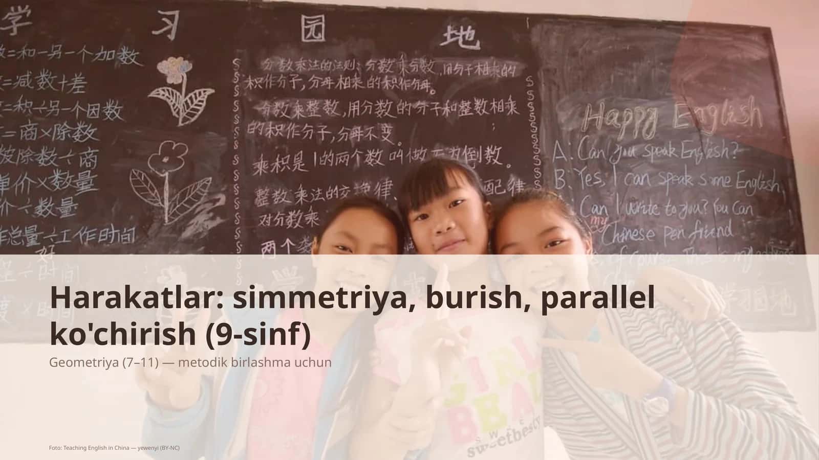 Harakatlar: simmetriya, burish, parallel ko'chirish (9-sinf)