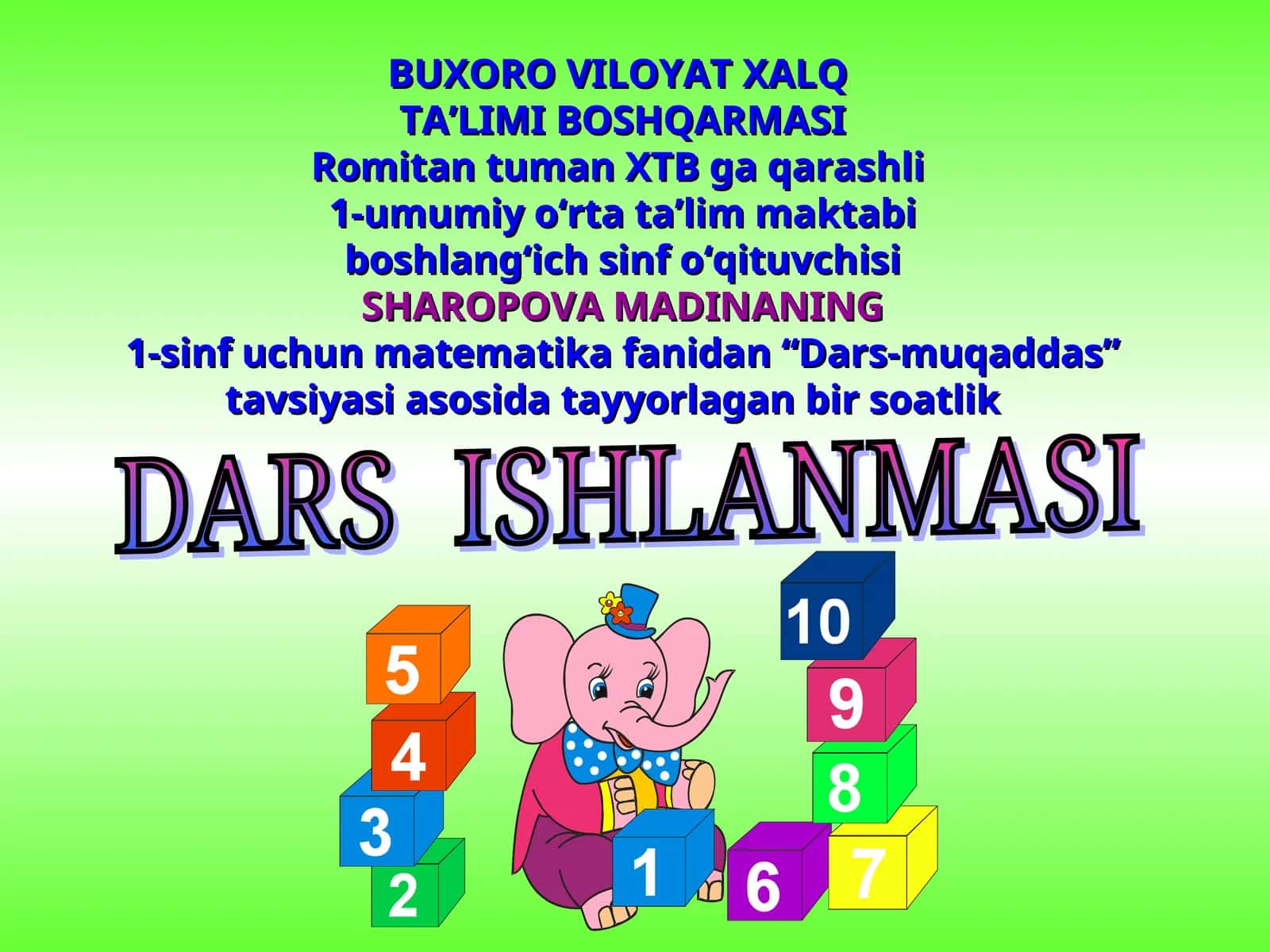 “Dars-muqaddas” matematika fanidan Dars ishlanmasi