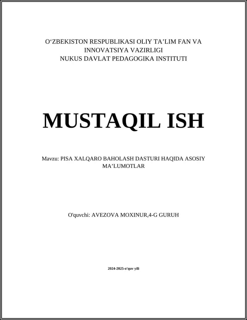 PISA XALQARO BAHOLASH DASTURI