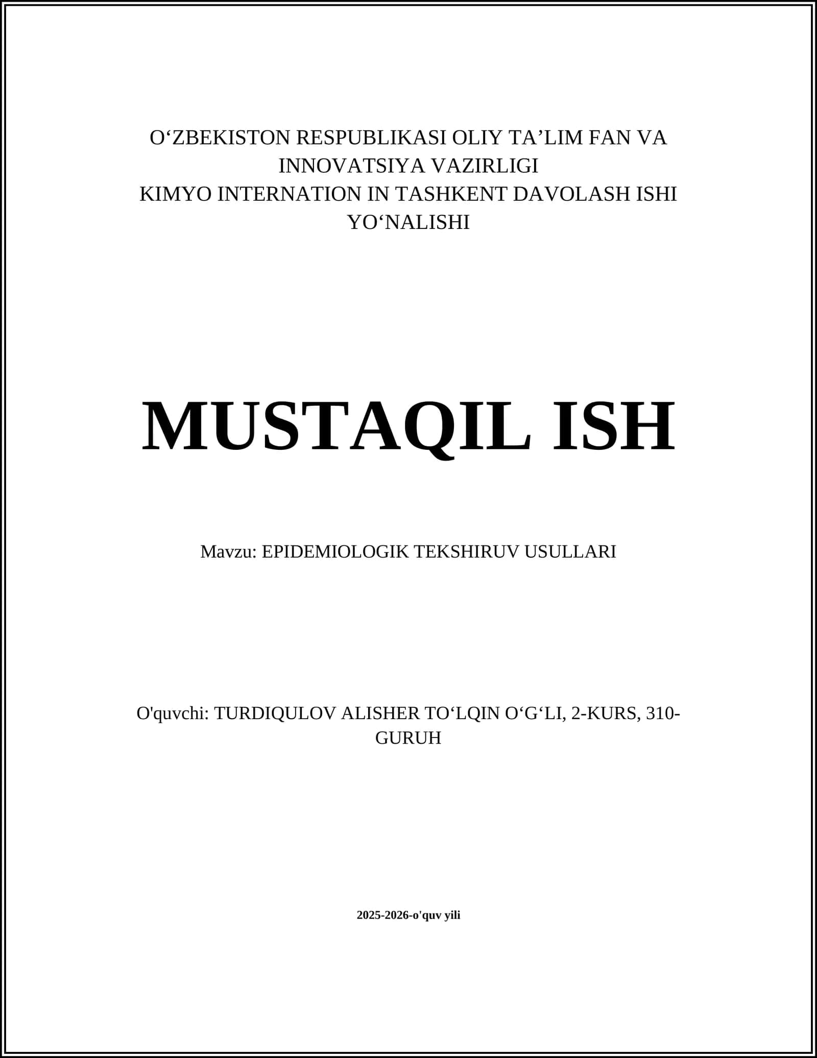 EPIDEMIOLOGIK TEKSHIRUV USULLARI