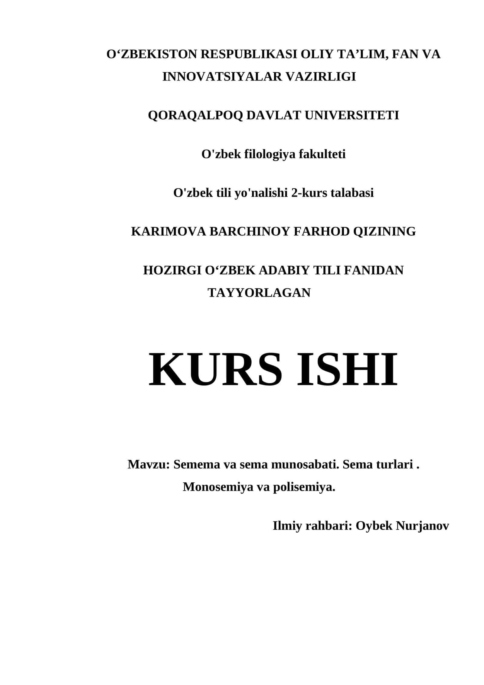 Semema va sema munosabati. Sema turlari. Monosemiya va polisemiya