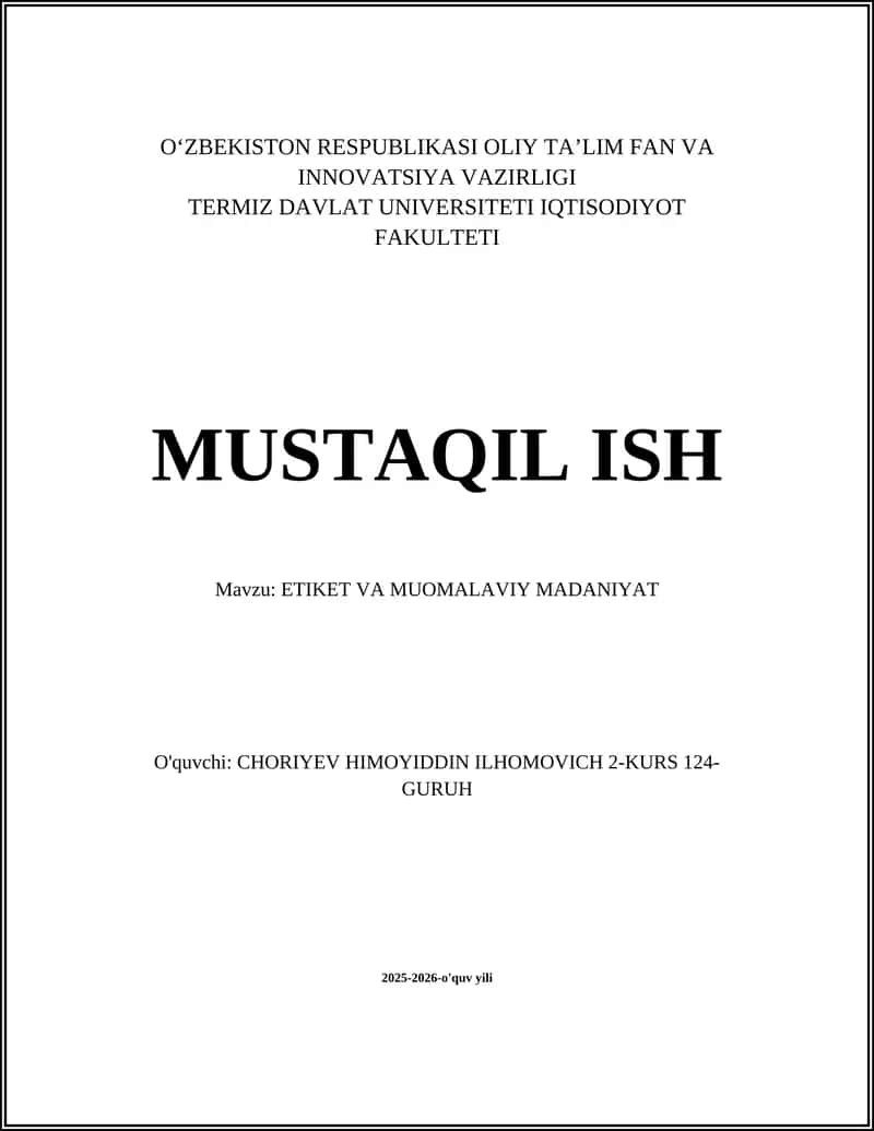 ETIKET VA MUOMALAVIY MADANIYAT