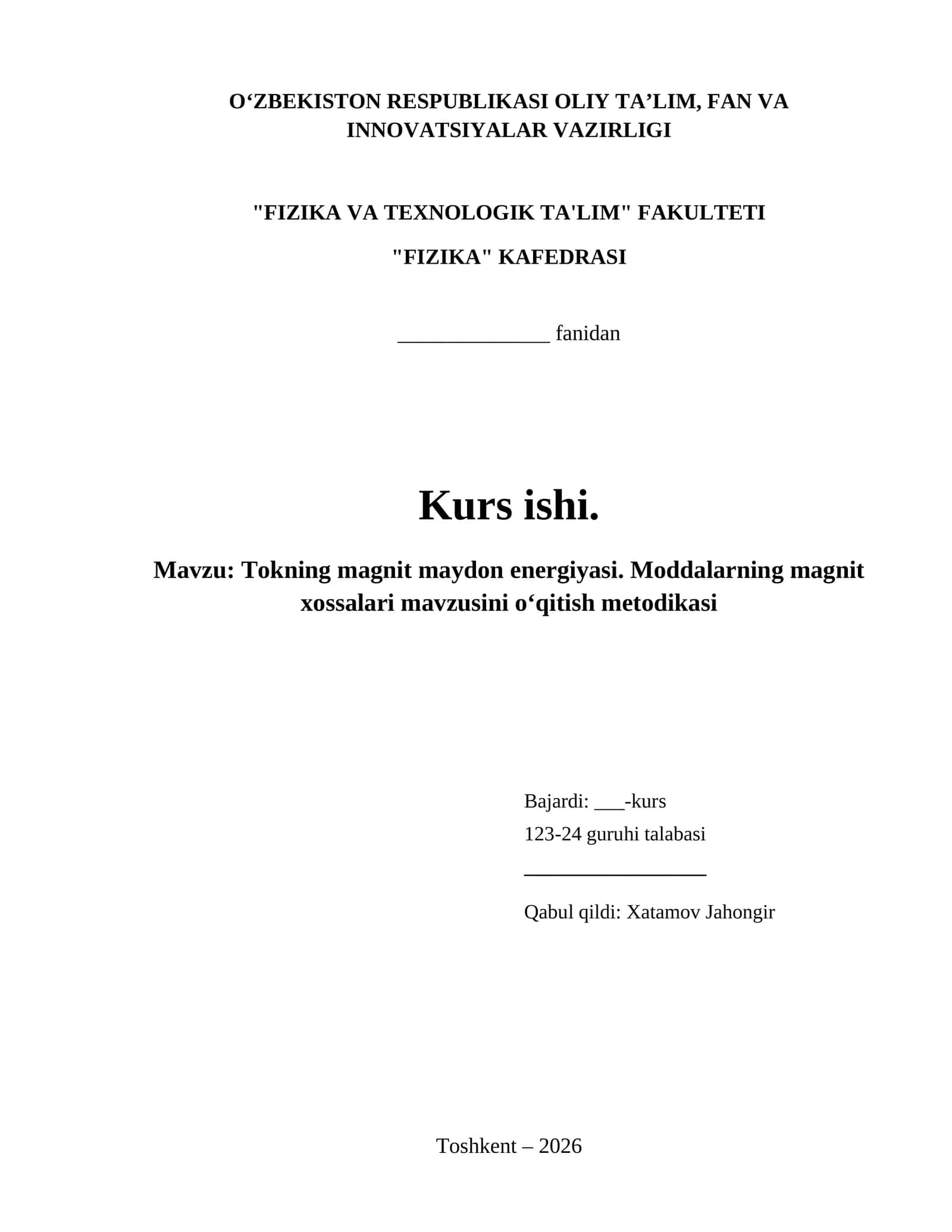 Tokning magnit maydon energiyasi. Moddalarning magnit xossalari mavzusini oʻqitish metodikasi