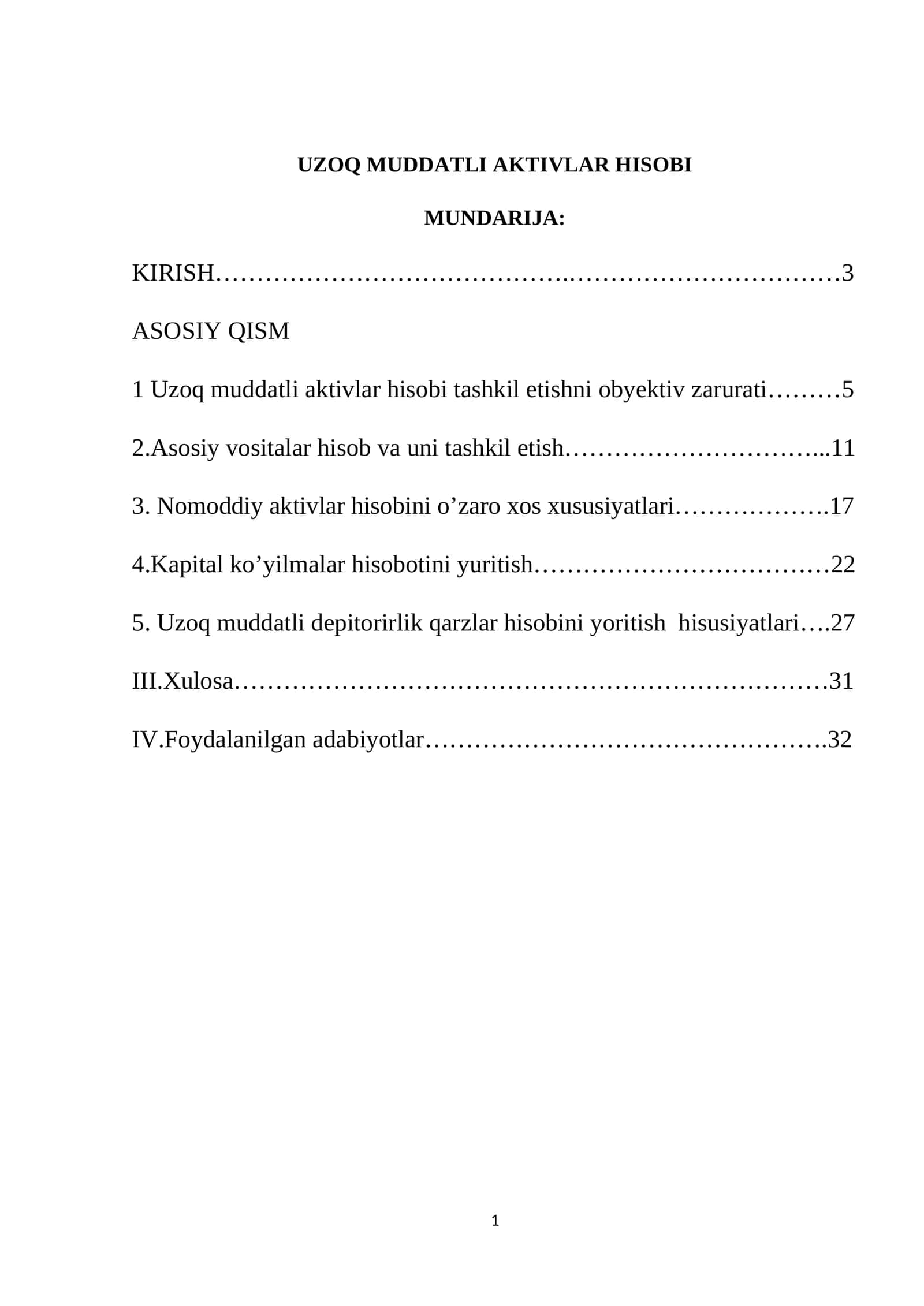 UZOQ MUDDATLI AKTIVLAR HISOBI