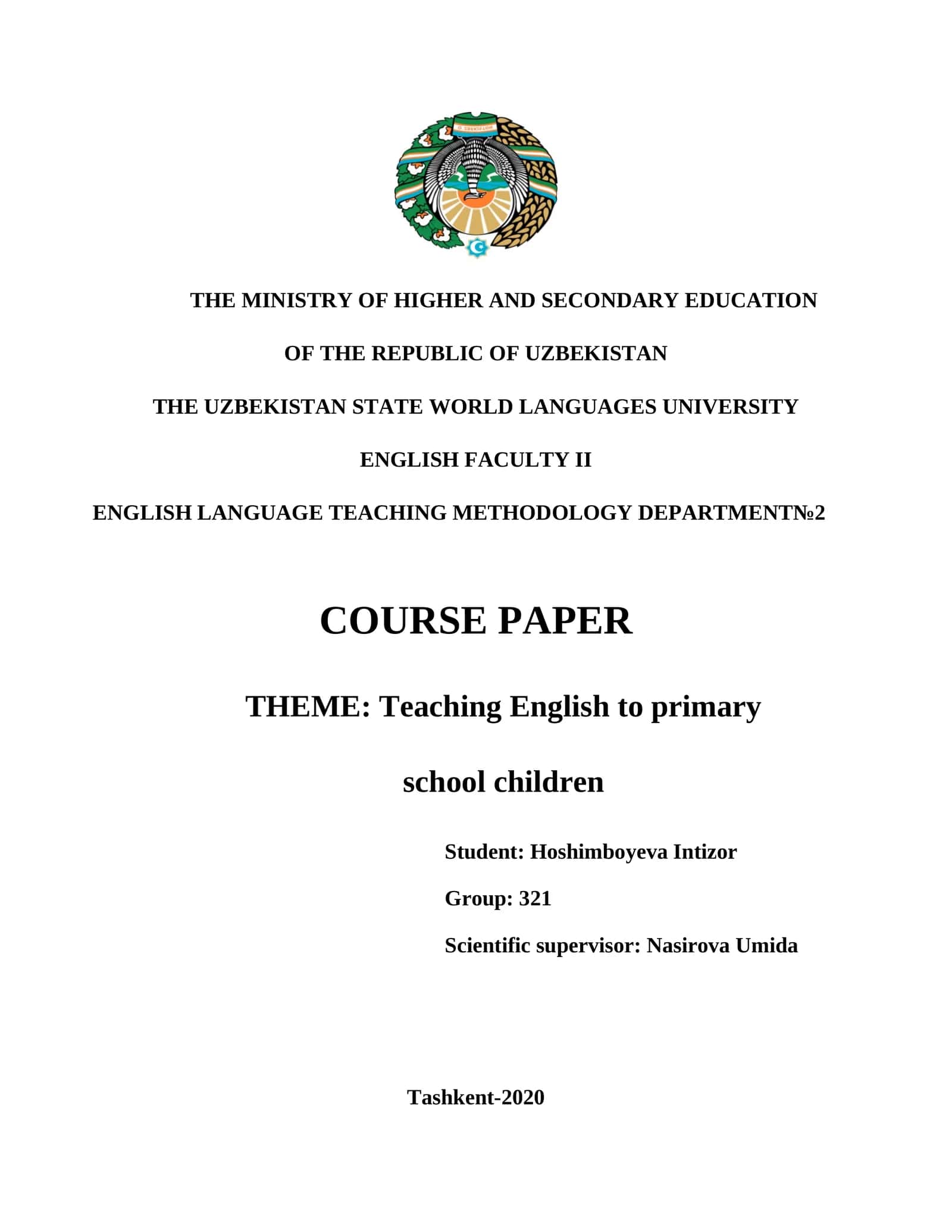 English Language Teaching Methodology at Primary Schools