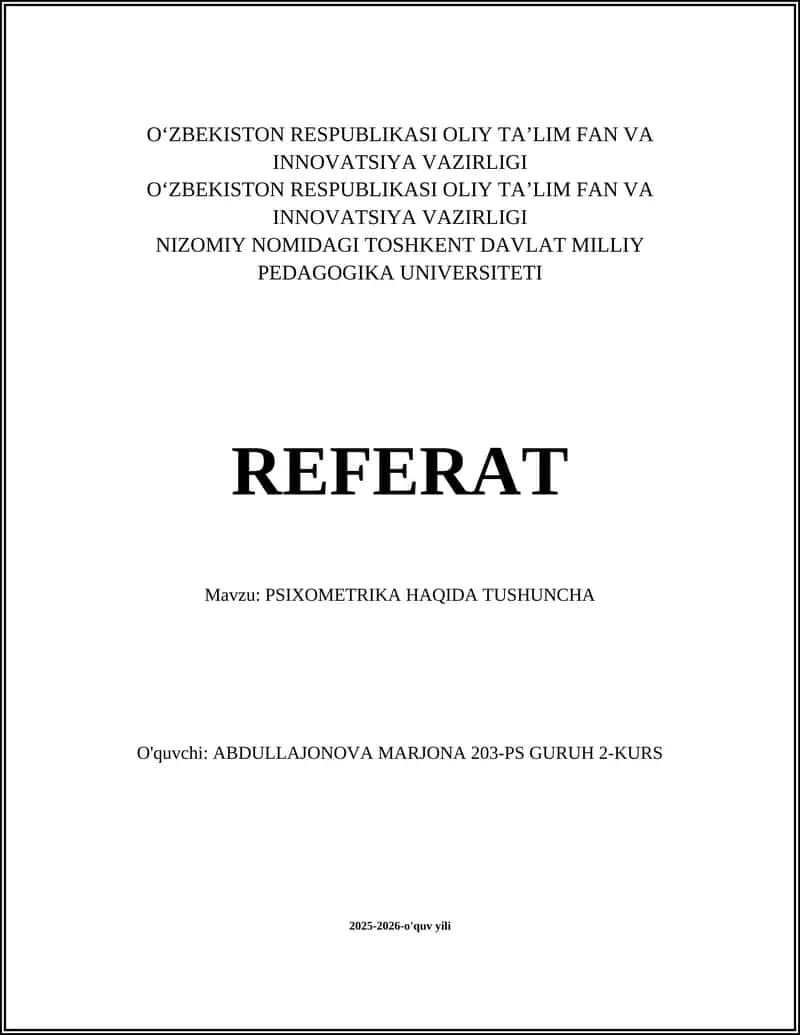 PSIXOMETRIKA HAQIDA TUSHUNCHA