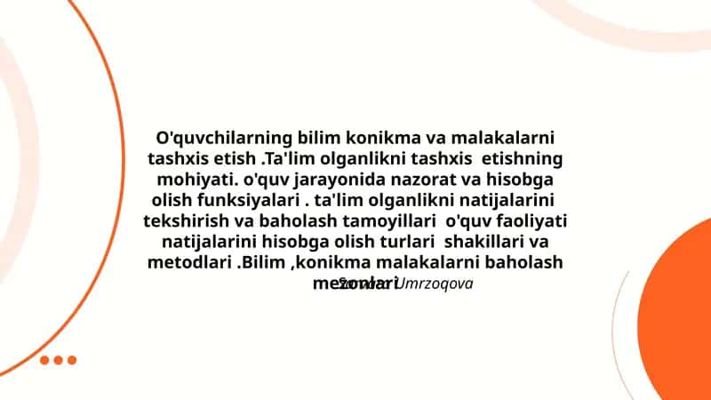 O'quvchilarning bilim konikma va malakalarni tashxis etish