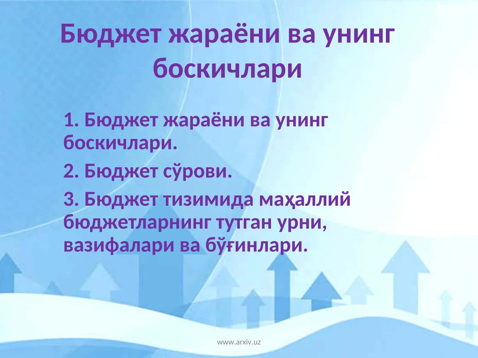 Бюджет жараёни ва унинг боскичлари