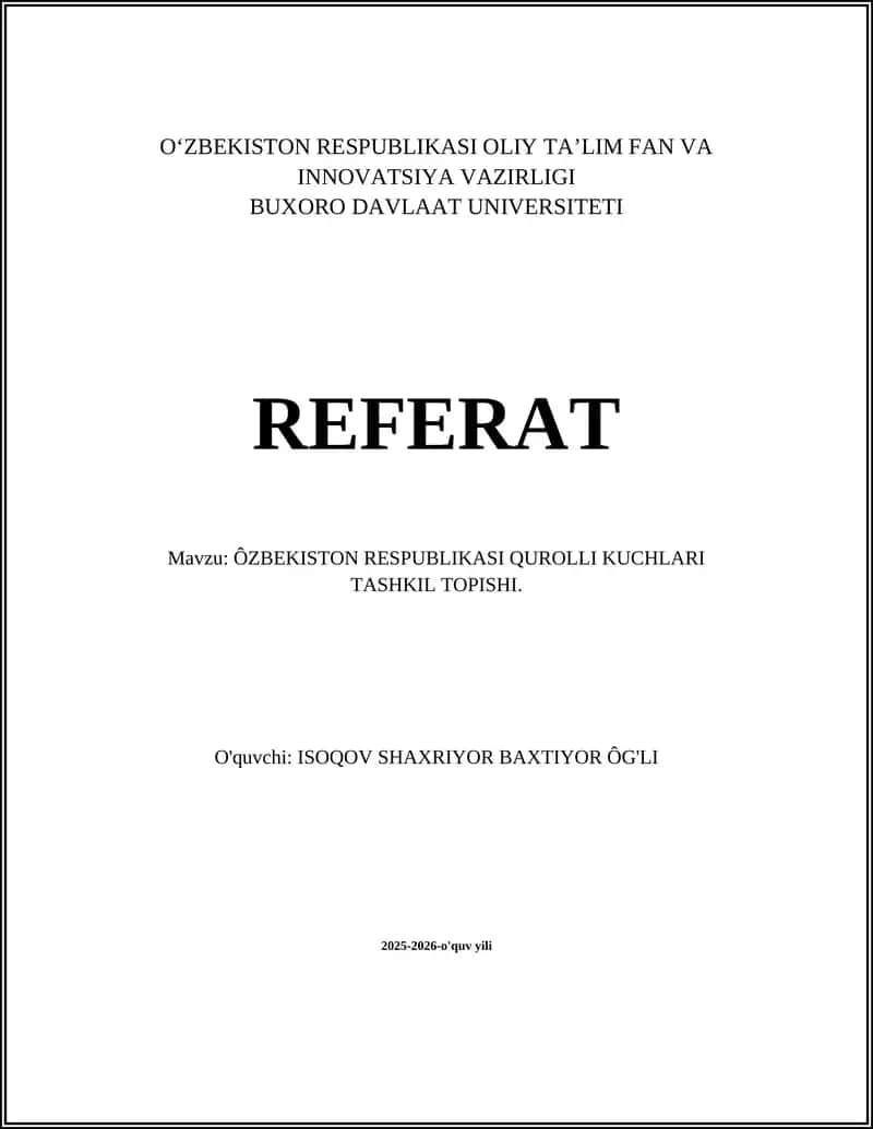 ÔZBEKISTON RESPUBLIKASI QUROLLI KUCHLARI TASHKIL TOPISHI