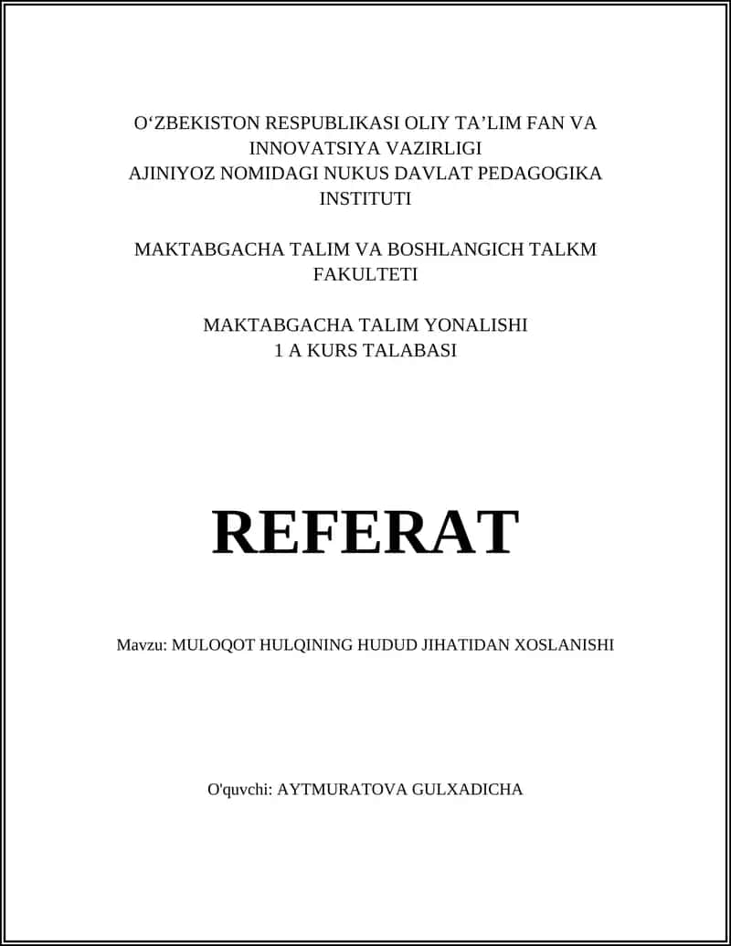 MULOQOT HULQINING HUDUD JIHATIDAN XOSLANISHI