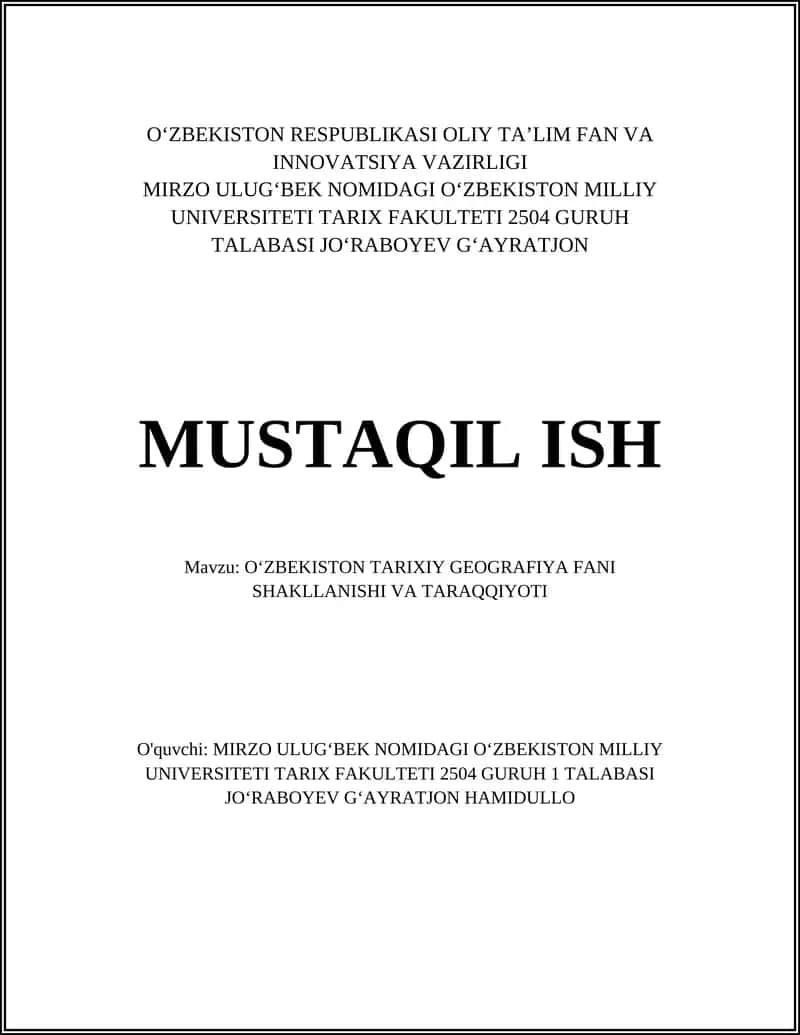 Oʻzbekiston tarixiy geografia fani shakllanishi va taraqqiyoti