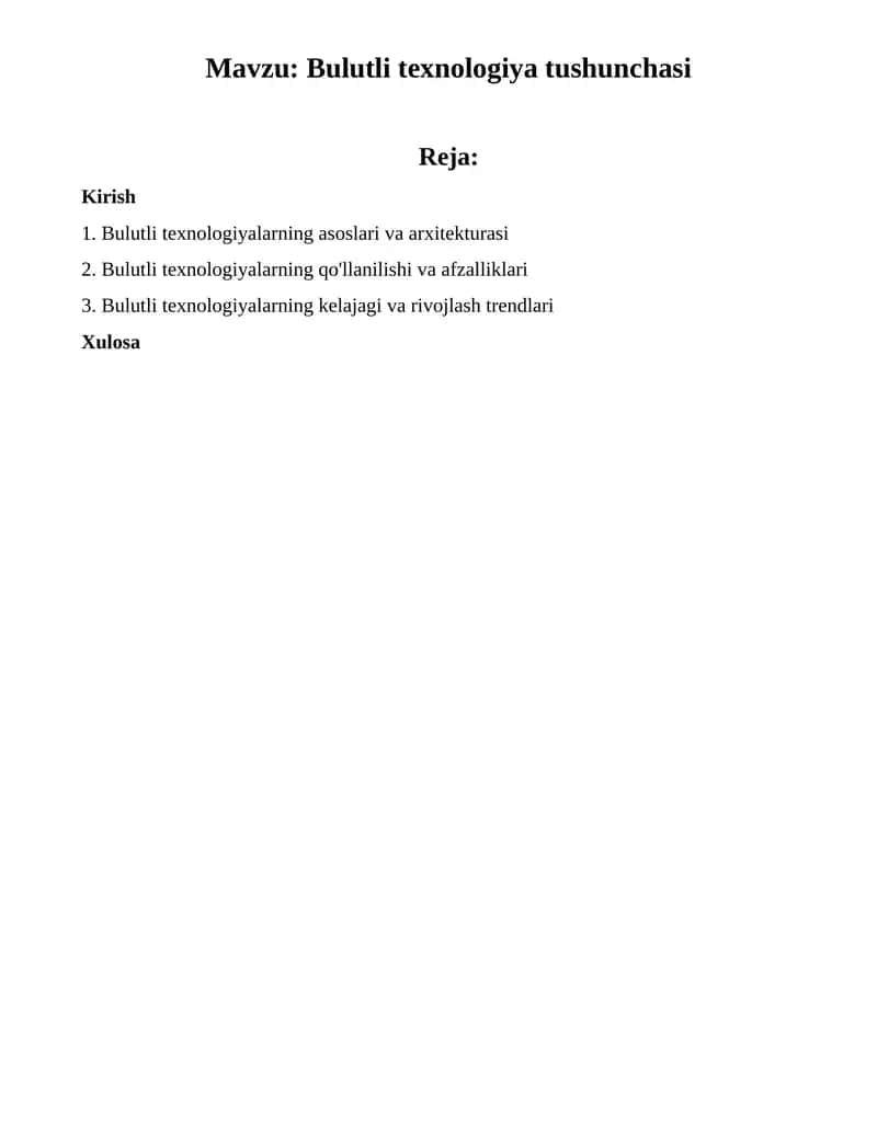 Bulutli texnologiya tushunchasi