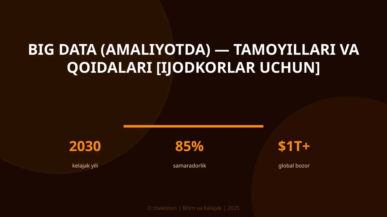 BIG DATA (AMALIYOTDA) — TAMOYILLARI VA QOIDALARI [IJODKORLAR UCHUN]