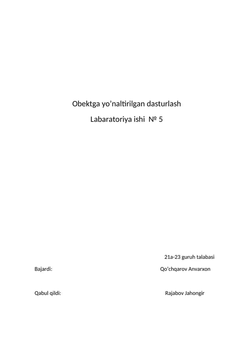 Obektga yo’naltirilgan dasturlash