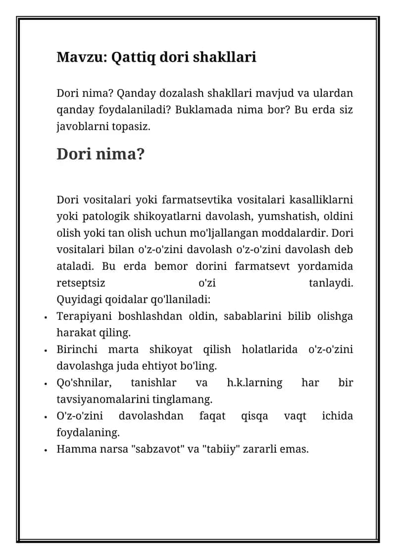 Qattiq dori shakllari