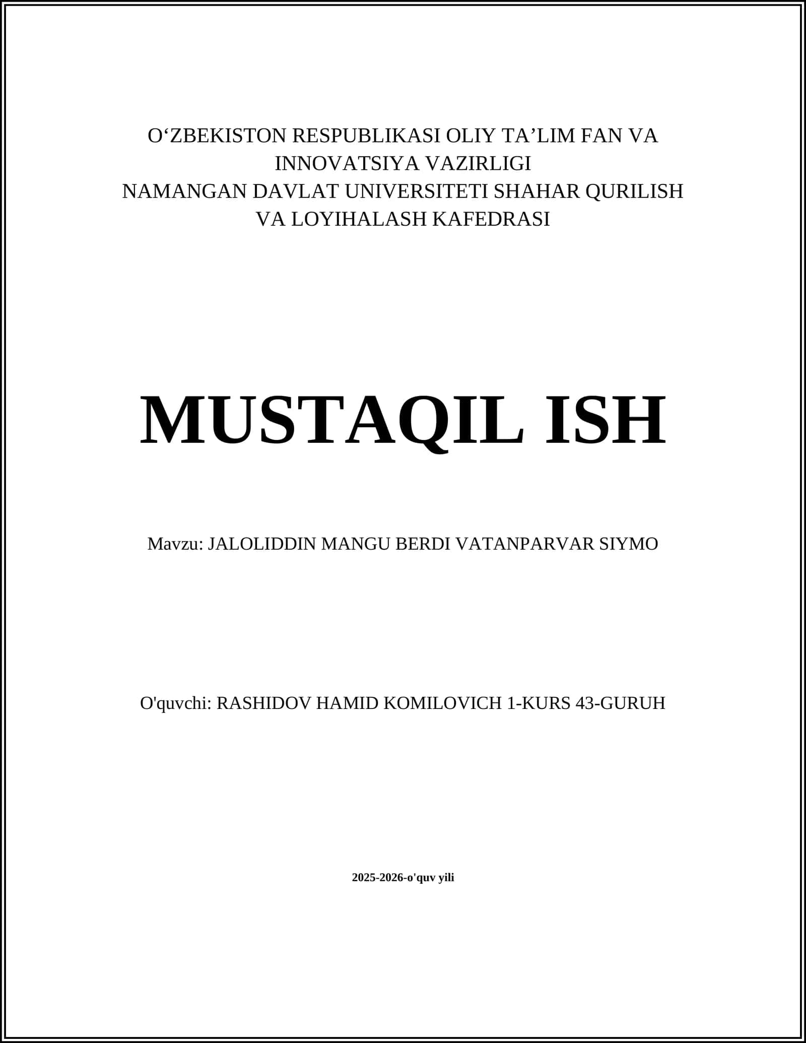 JALOLIDDIN MANGU BERDI VATANPARVAR SIYMO
