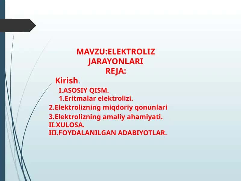 ELEKTROLIZ JARAYONLARI