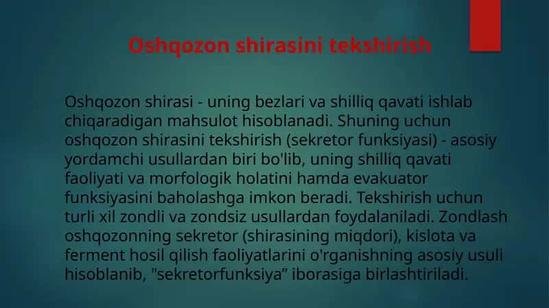 Oshqozon shirasini tekshirish