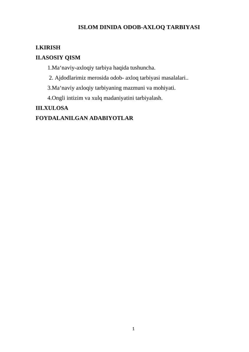 ISLOM DINIDA ODOB-AXLOQ TARBIYASI