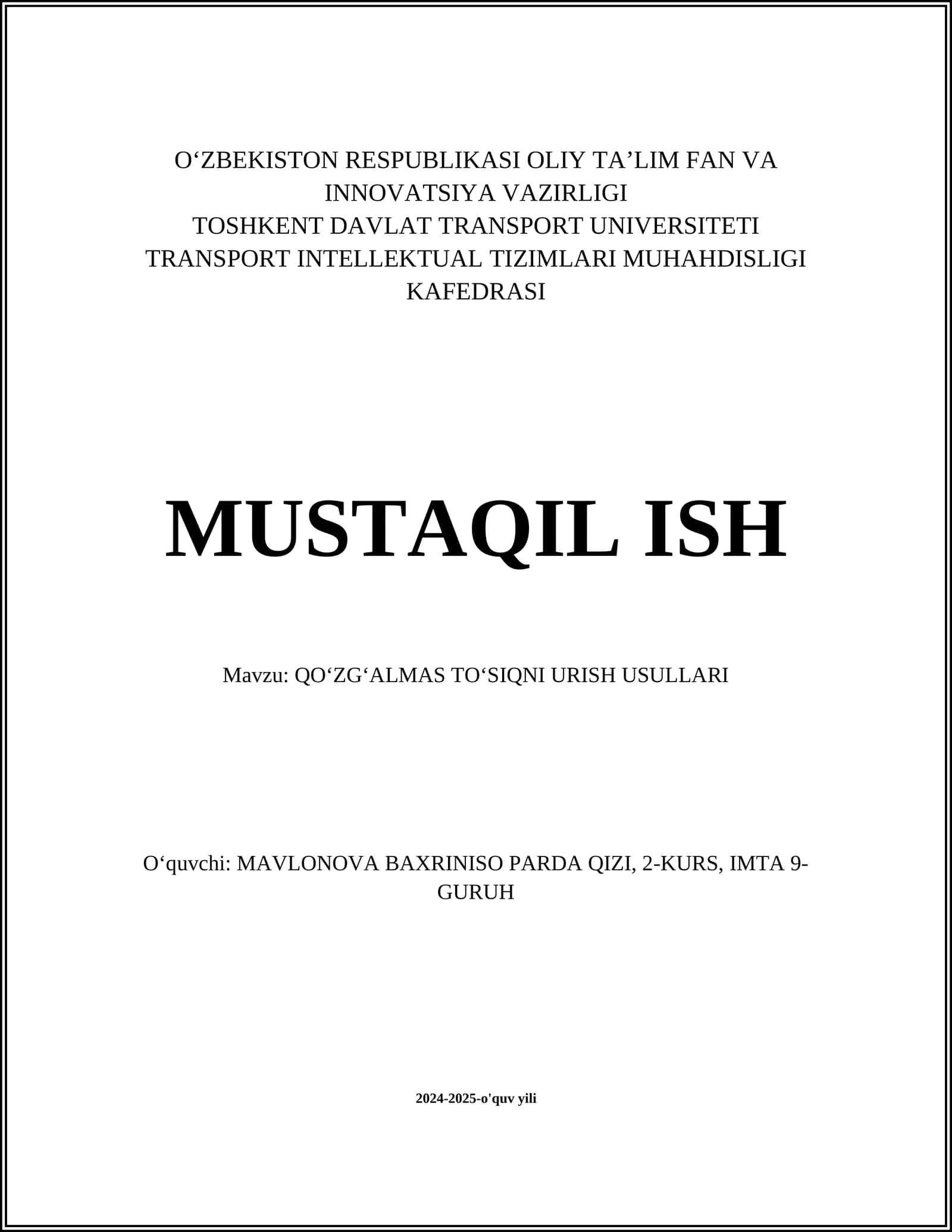 QOʻZGʻALMAS TOʻSIQNI URISH USULLARI