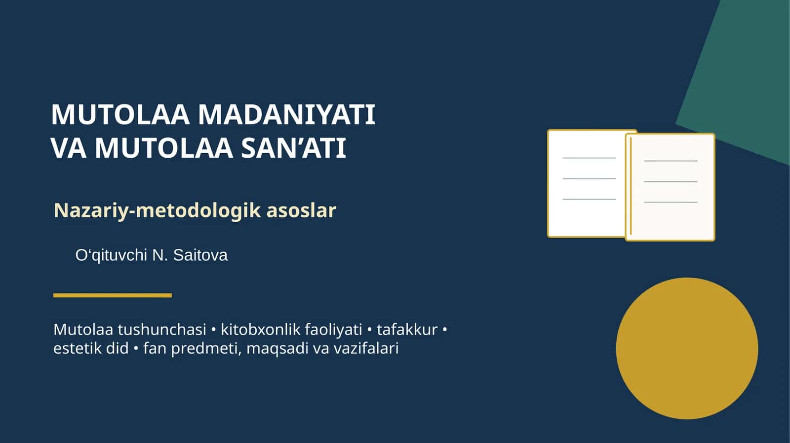 MUTOLAA MADANIYATI VA MUTOLAA SAN’ATI Nazariy-metodologik asoslar