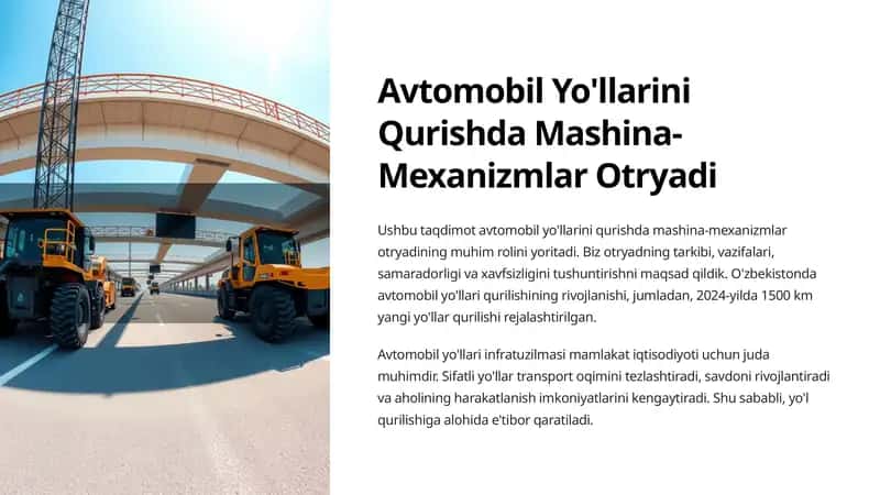 Avtomobil Yo'llarini Qurishda Mashina-Mexanizmlar Otryadi
