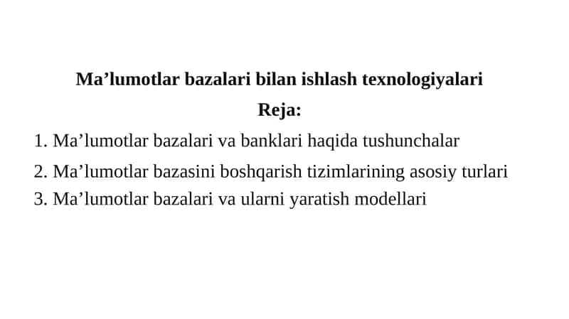 Ma’lumotlar bazalari bilan ishlash texnologiyalari
