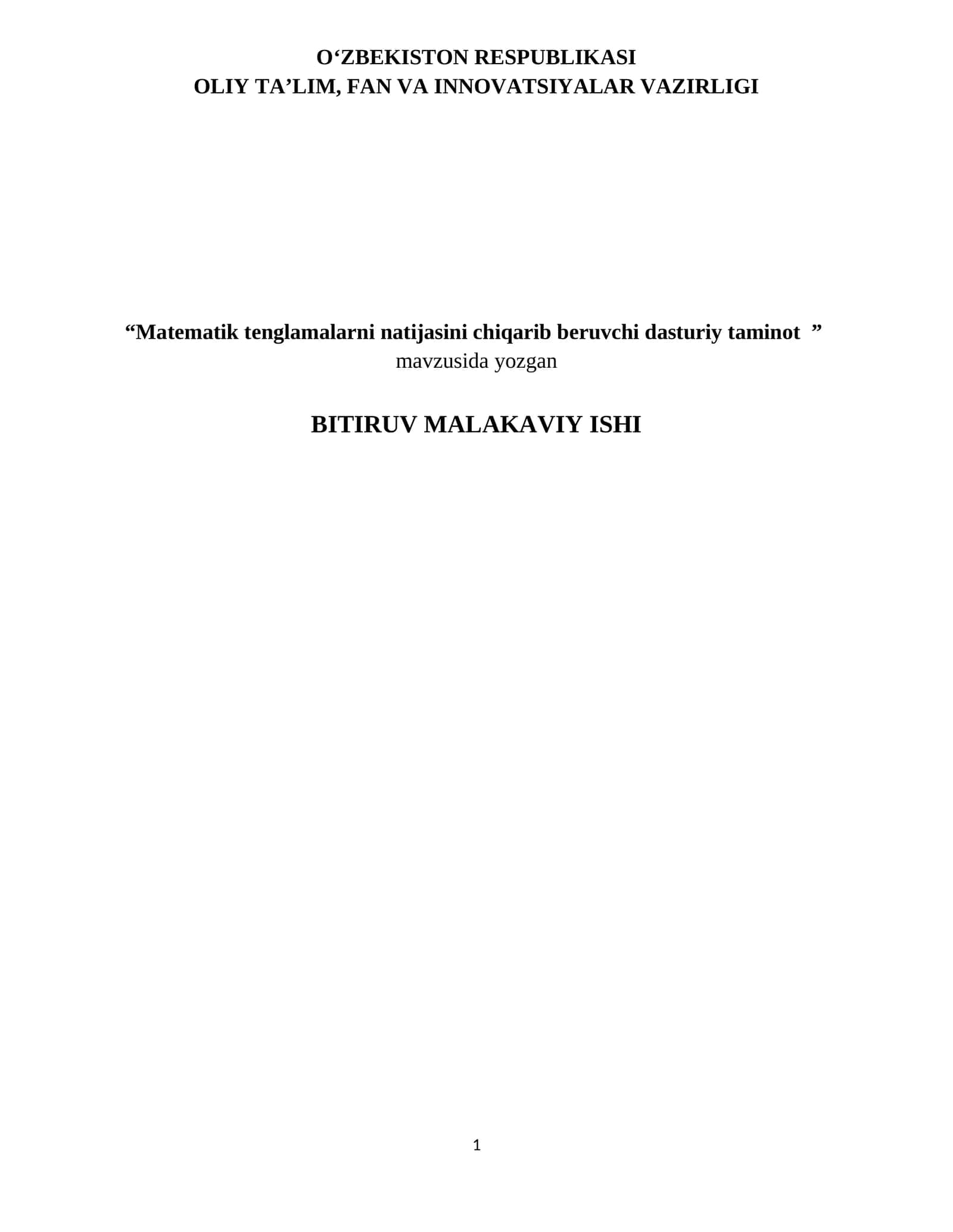 Matematik tenglamalarni natijasini chiqarib beruvchi dasturiy taminot