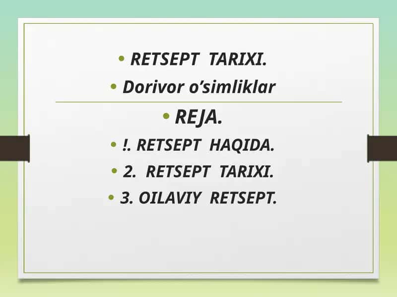 RETSEPT  TARIXI. Dorivor o’simliklar