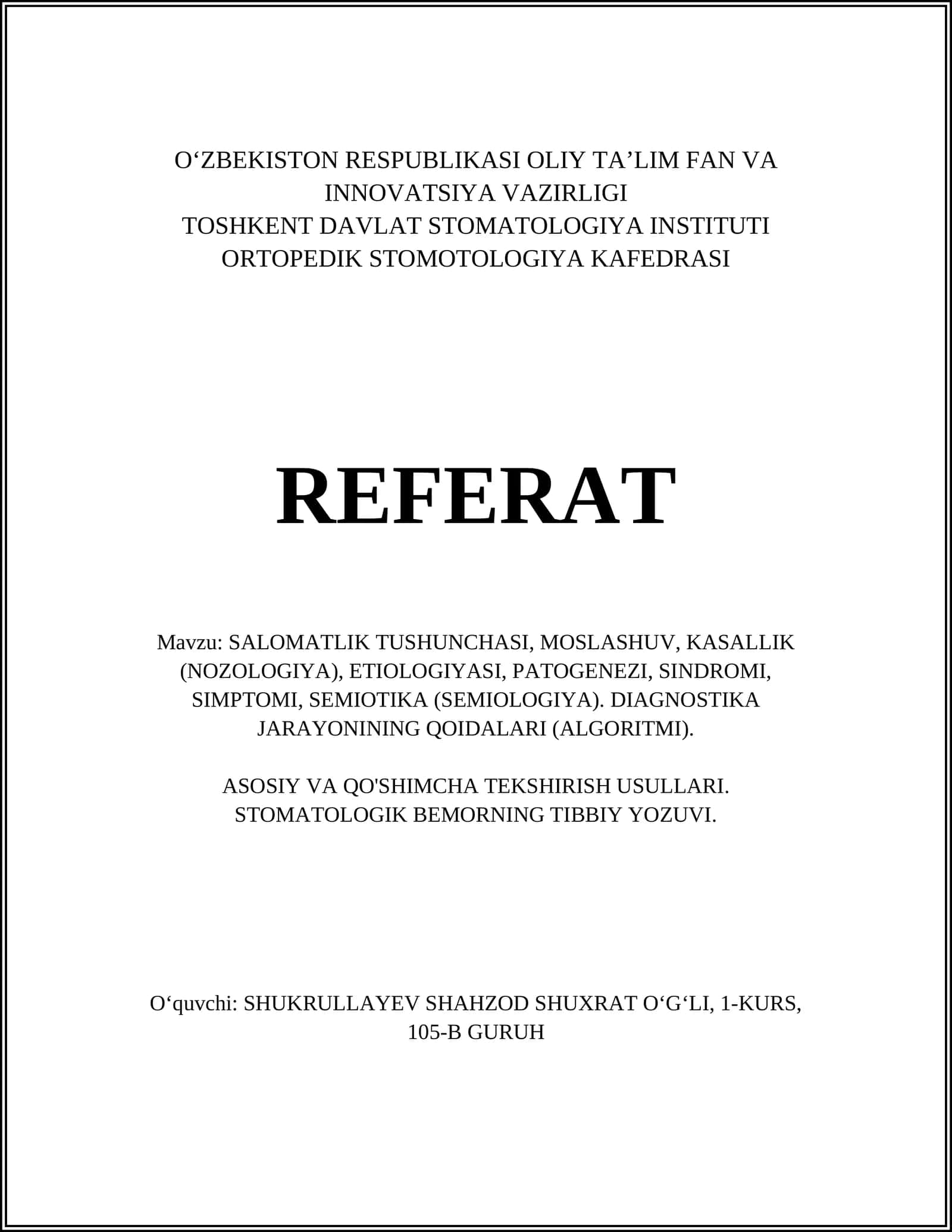 DIAGNOSTIKA JARAYONINING QOIDALARI (ALGORITMI)