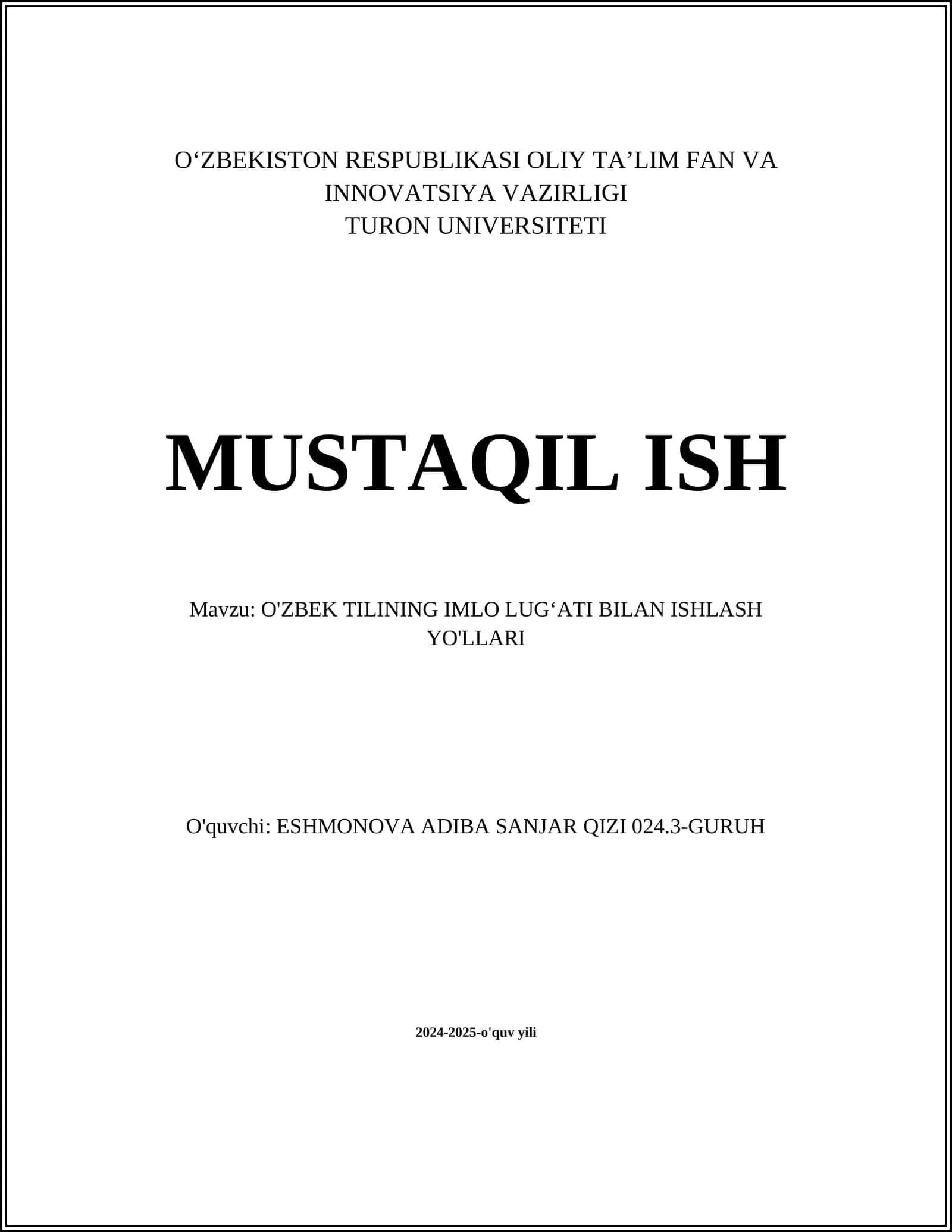 O'ZBEK TILINING IMLO LUGʻATI BILAN ISHLASH YO'LLARI