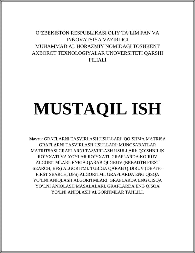 Graflarni tasvirlash usullari: Qo‘shma matrisa