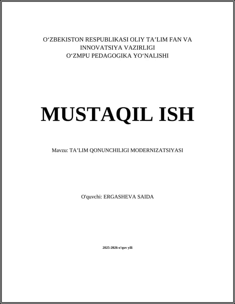 TA'LIM QONUNCHILIGI MODERNIZATSIYASI