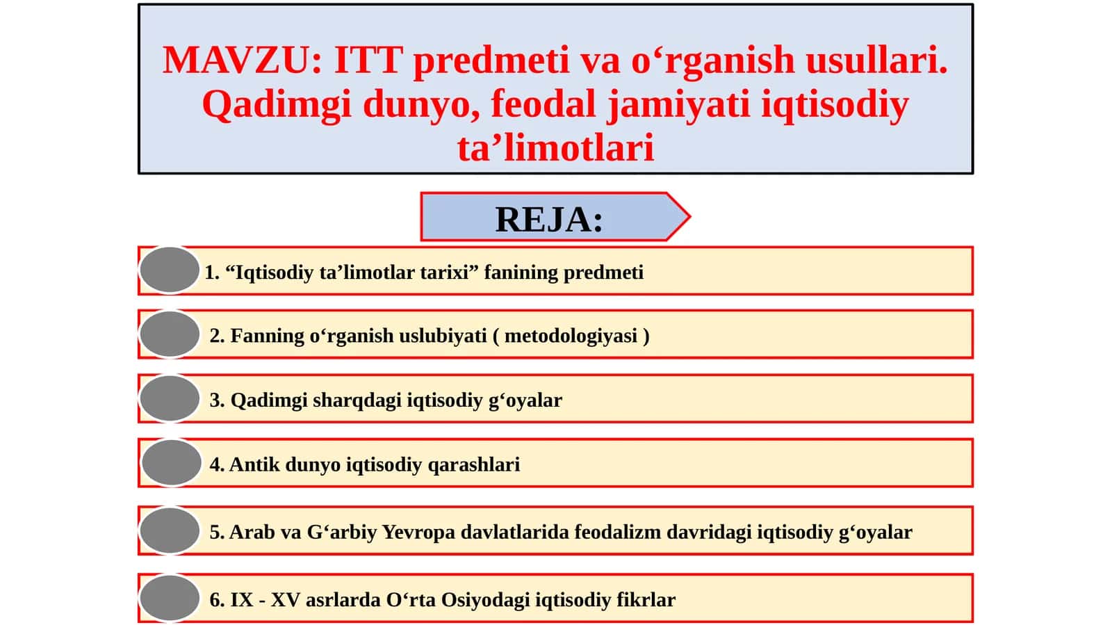 ITT predmeti va o‘rganish usullari. Qadimgi dunyo, feodal jamiyati iqtisodiy ta’limotlari