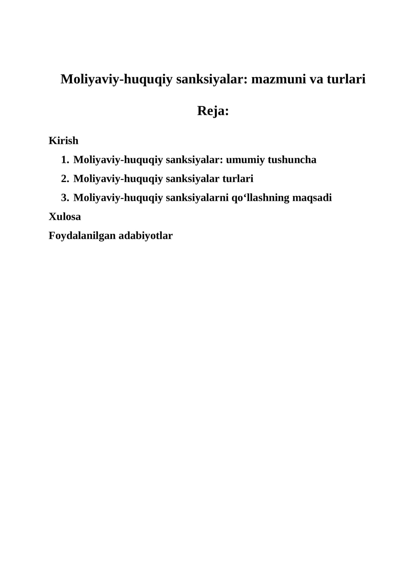 Moliyaviy-huquqiy sanksiyalar: mazmuni va turlari