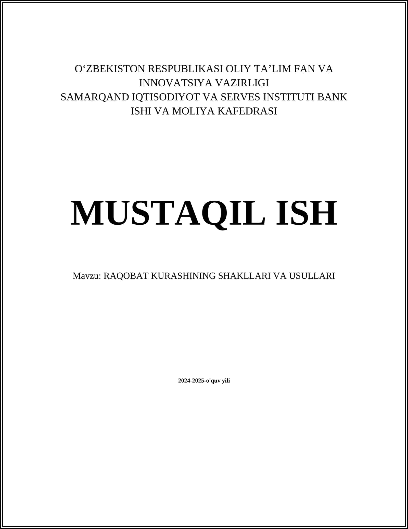 RAQOBAT KURASHINING SHAKLLARI VA USULLARI