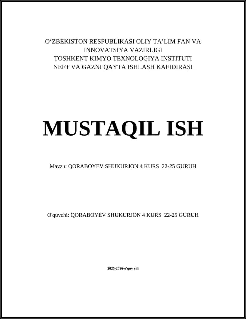 QORABOYEV SHUKURJON 4 KURS 22-25 GURUH