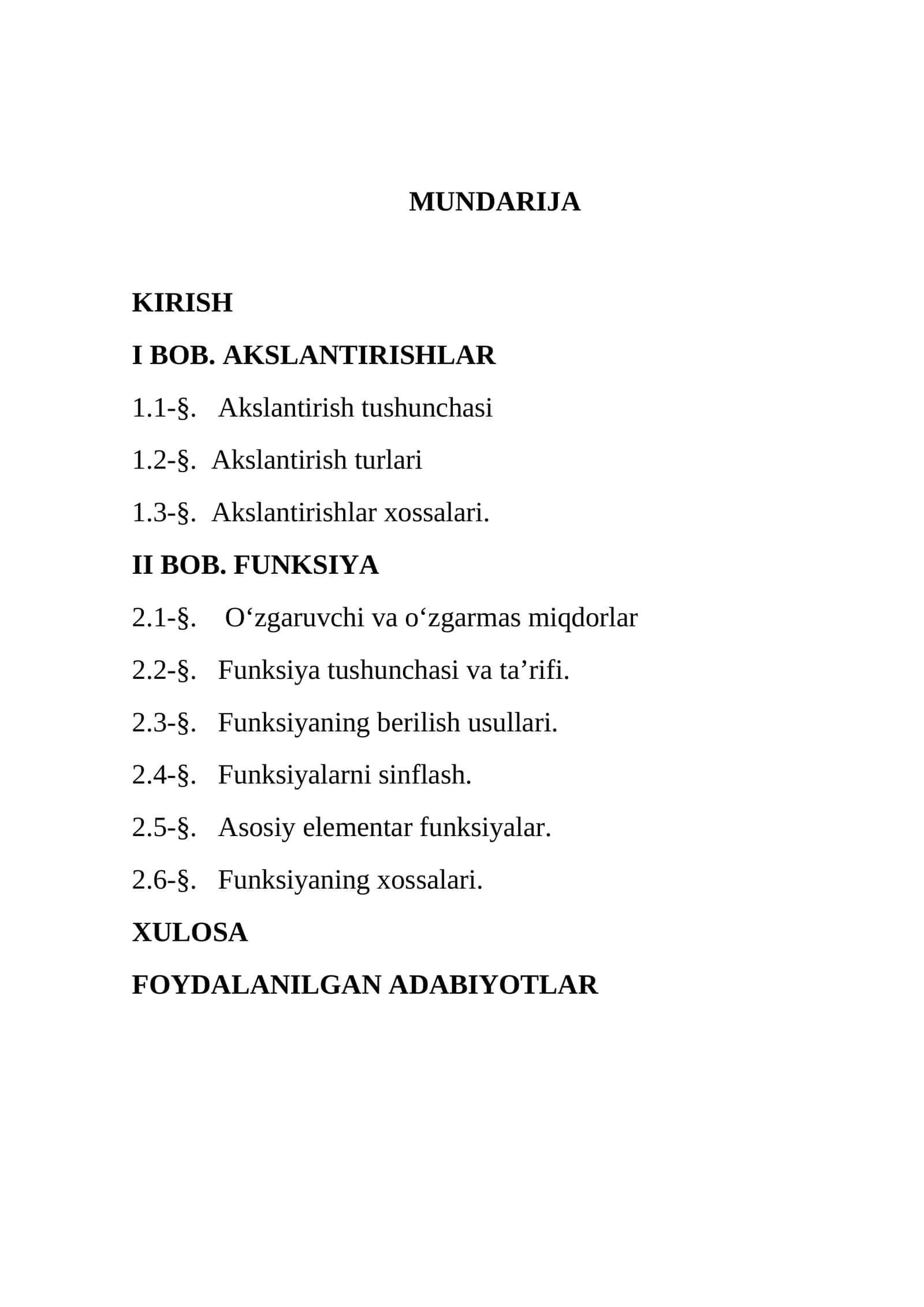 Akslantirishlar va funksiya