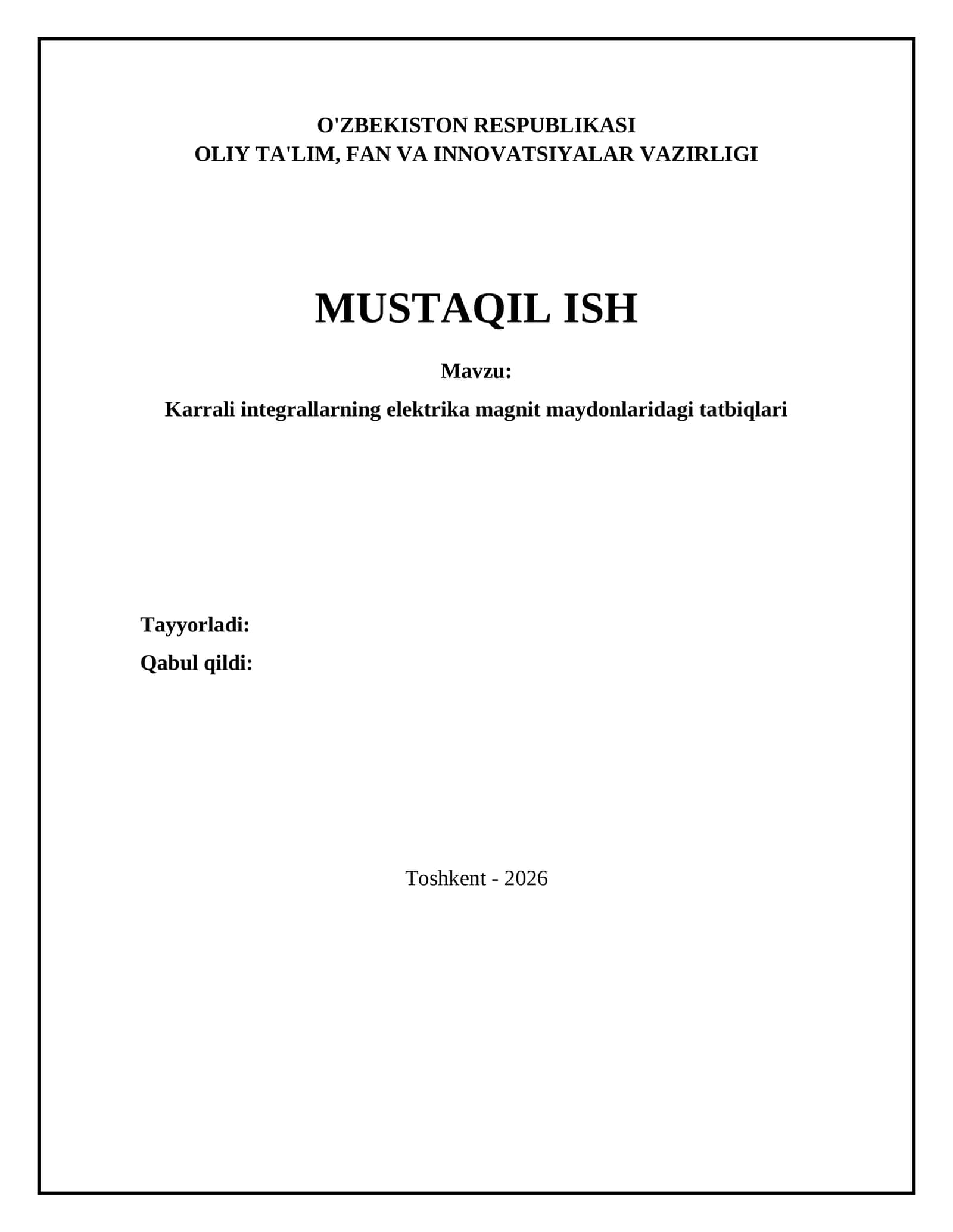 Karrali integrallarning elektrika magnit maydonlaridagi tatbiqlari