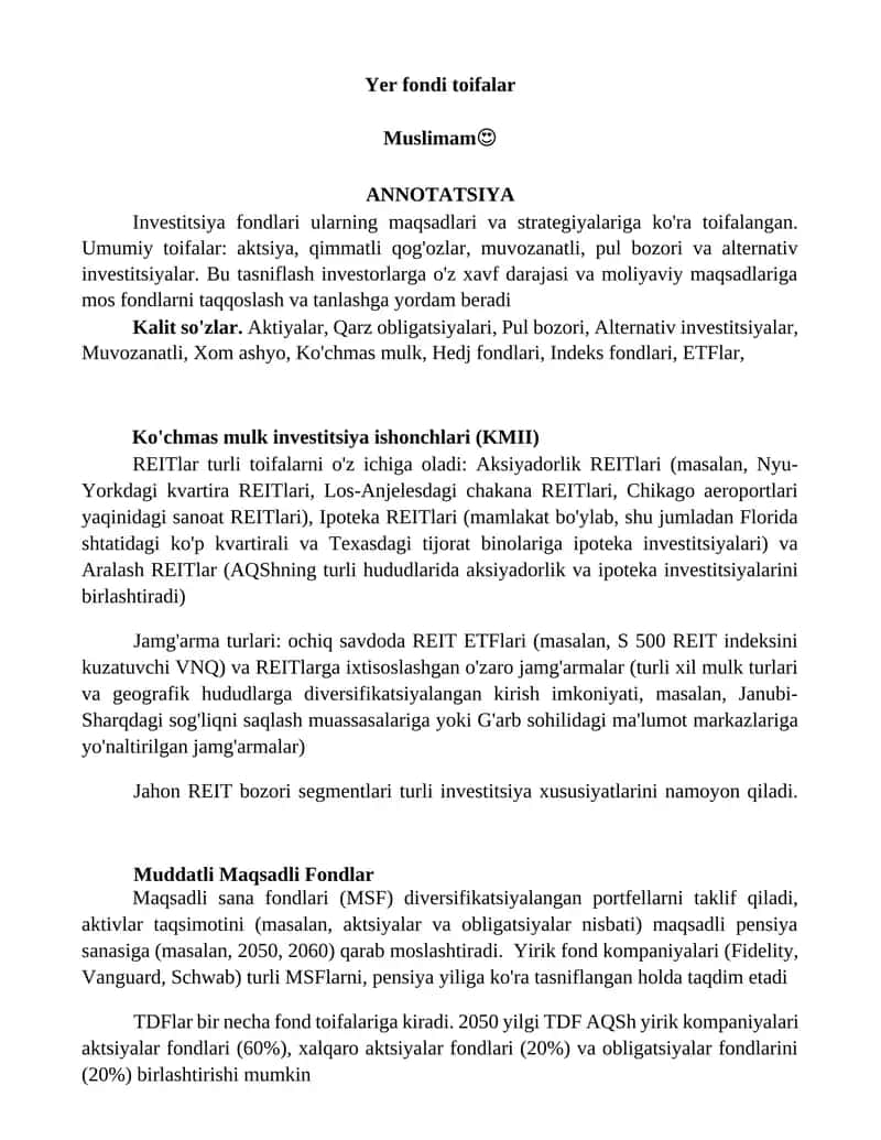 Yer fondi toifalar