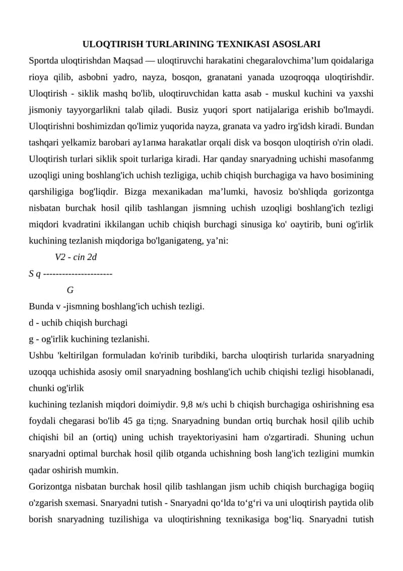 ULOQTIRISH TURLARINING TEXNIKASI ASOSLARI