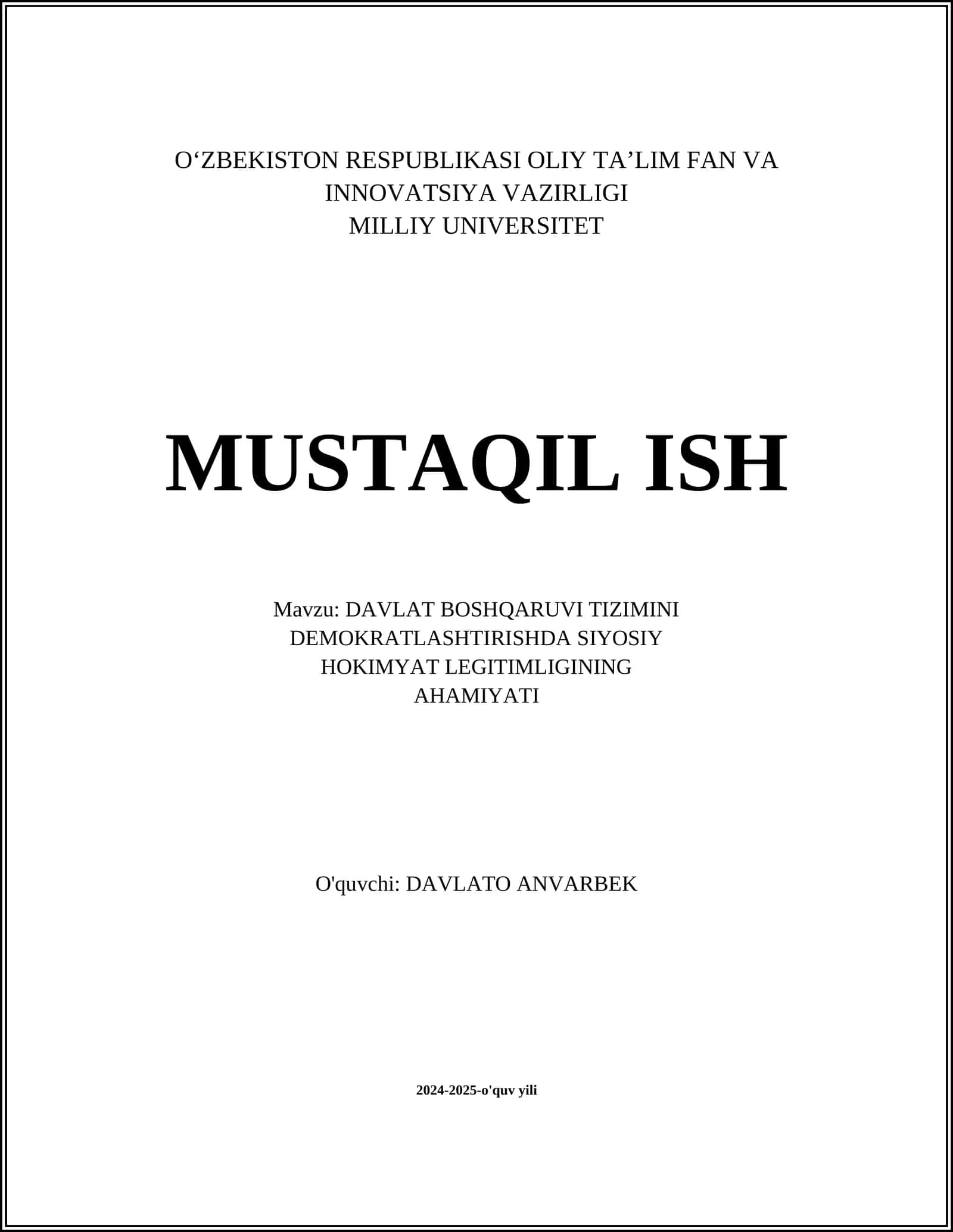 DAVLAT BOSHQARUVI TIZIMINI DEMOKRATLASHTIRISHDA SIYOSIY HOKIMYAT LEGITIMLIGINING AHAMIYATI