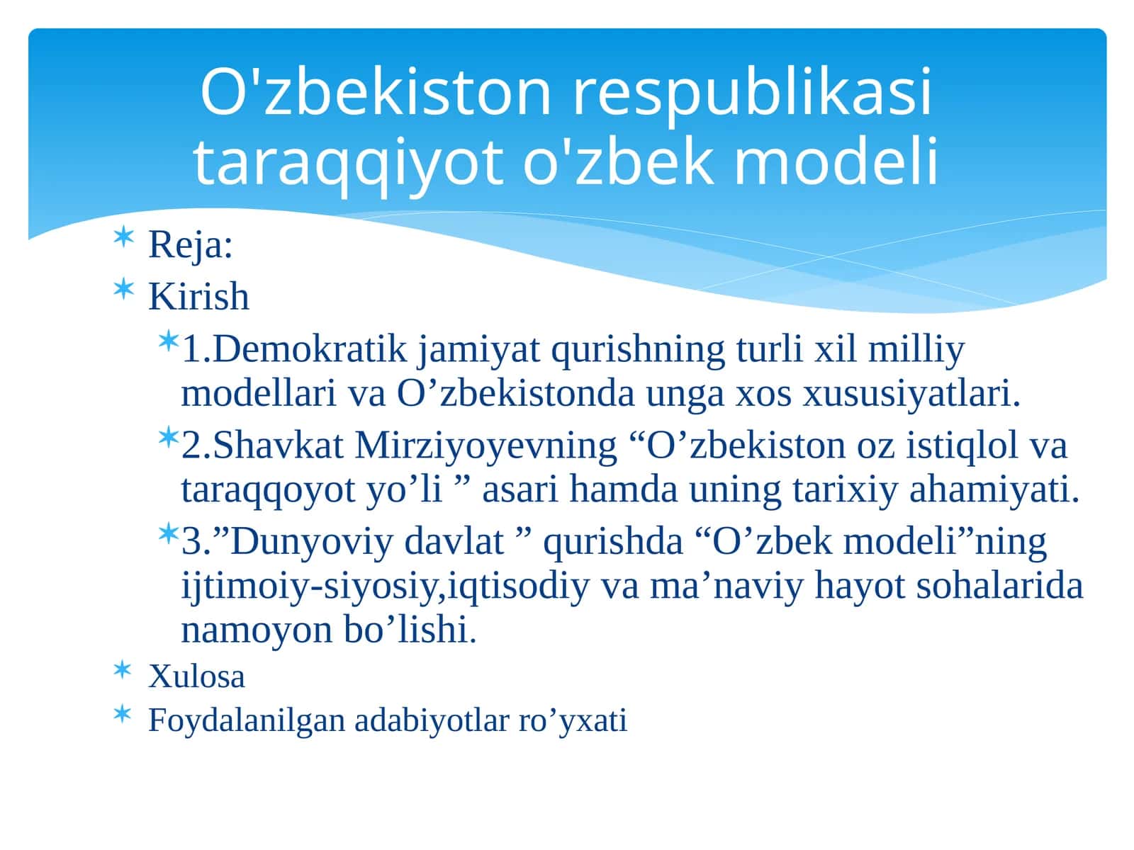 O'zbekiston Respublikasi Taraqqiyot O'zbek Modeli
