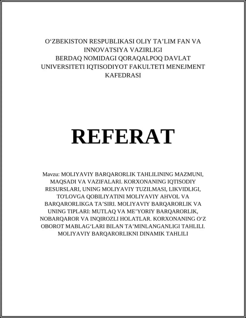 Moliyaviy barqarorlik tahlili