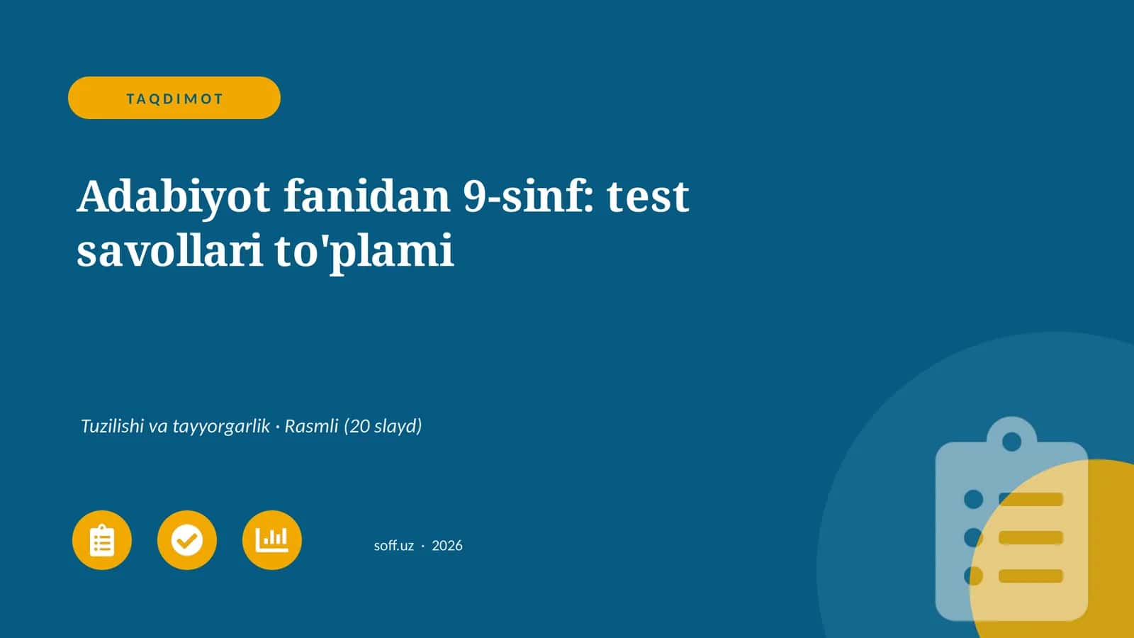 Adabiyot fanidan 9-sinf: test savollari to'plami