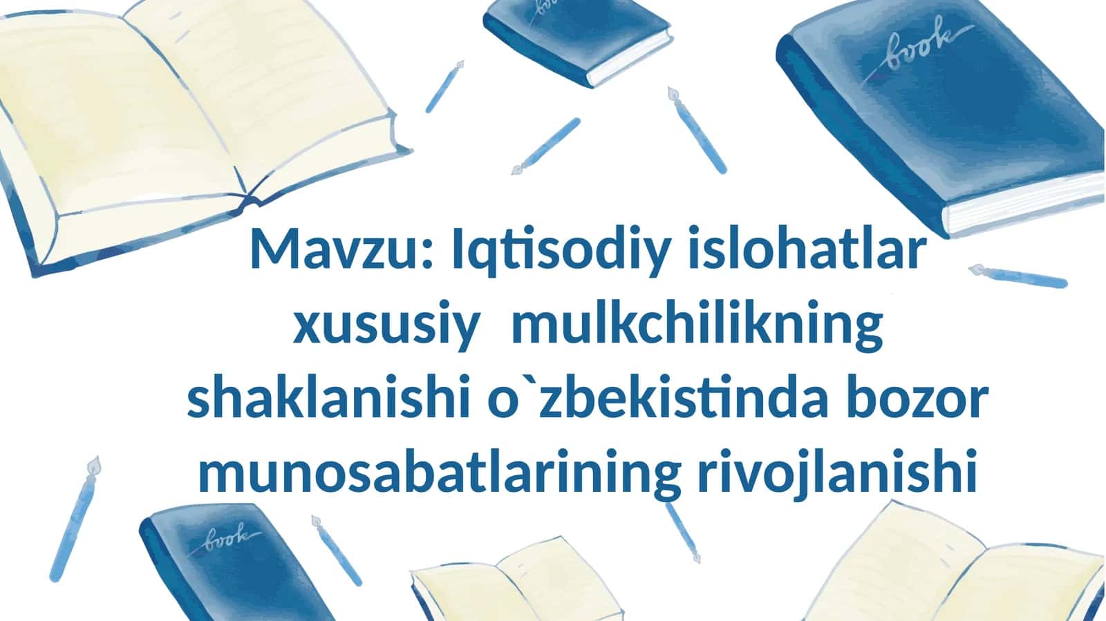 Iqtisodiy islohatlar xususiy  mulkchilikning shaklanishi o`zbekistinda bozor munosabatlarining rivoj
