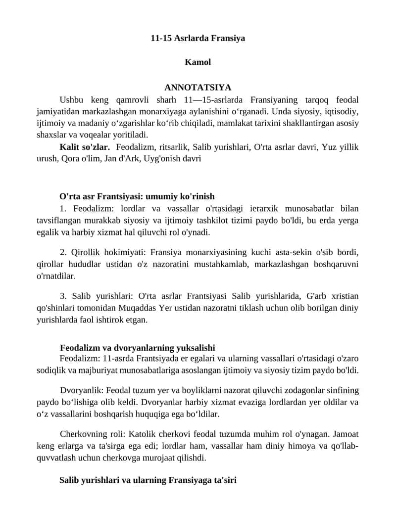11-15 Asrlarda Fransiya