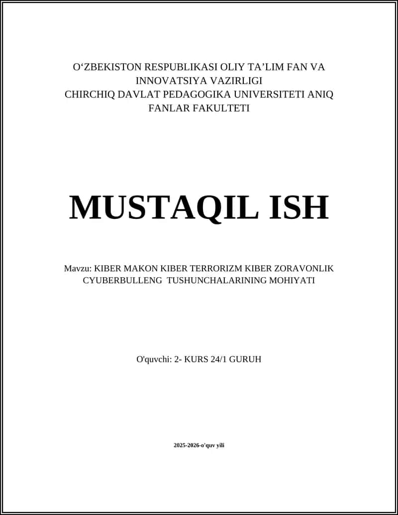 Kiber makon tushunchasi va uning mohiyati